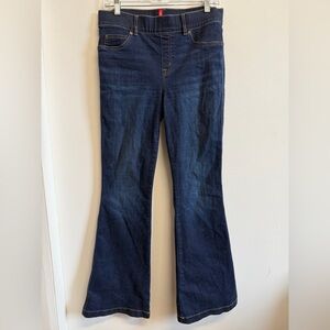 SPANX Dark Wash Flare Jeans Size M Petite High Rise Stretch Denim
